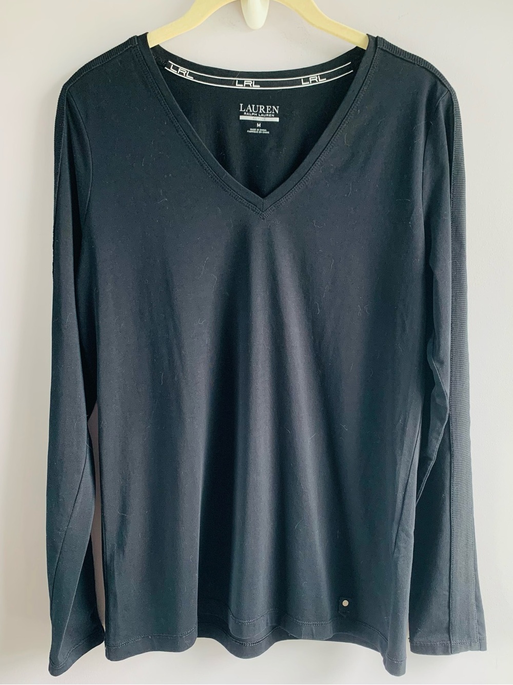 Lauren Ralph Lauren Top Black Long Sleeve Tee Active V Neck Classic Basic Medium